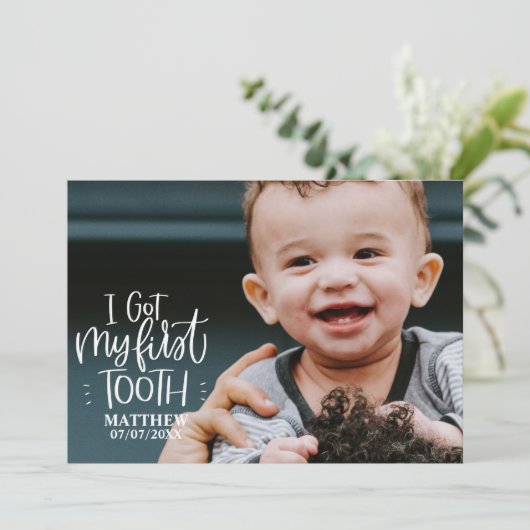 I First 得 Tooth男の赤ちゃんフォトカード シーズンカード (スタンド正面)