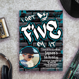 I Five 得 on it – 男の子5番誕生日と写真 招待状