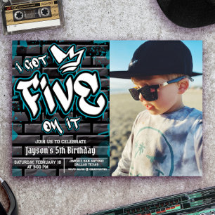 I Five 得 on it – 男の子5番誕生日と写真 招待状