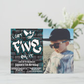 I Five 得 on it – 男の子5番誕生日と写真 招待状 (スタンド正面)