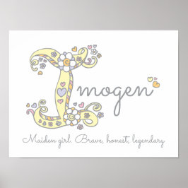 I for Imogen initial doodle art name meaning ポスター