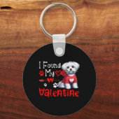 I Found My Valentine Maltese With Flower Cute Hear キーホルダー (正面)
