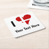 I (Funky Heart Shaped Danish Flag) Your Text スクエアペーパーコースター (アングル)