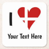 I (Funky Heart Shaped Danish Flag) Your Text スクエアペーパーコースター (正面)