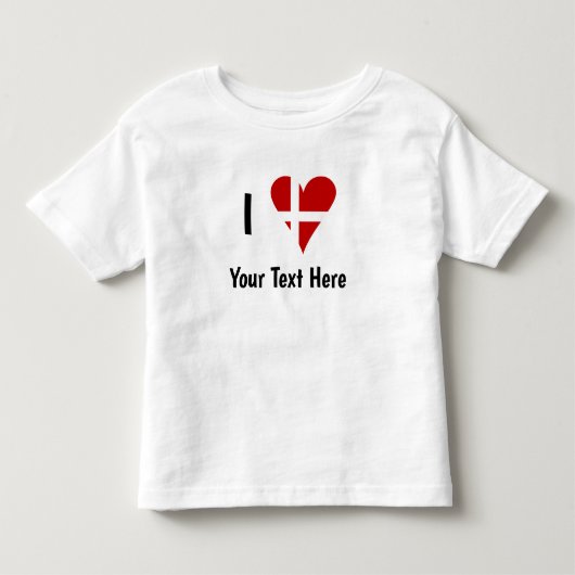 I (Funky Heart Shaped Danish Flag) Your Text トドラーTシャツ (正面)