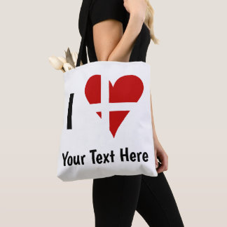 I (Funky Heart Shaped Danish Flag) Your Text トートバッグ