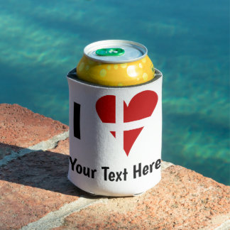 I (Funky Heart Shaped Danish Flag) Your Text 缶クーラー