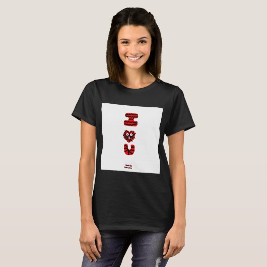 I Fuzzy U Women's Black Basic T Shirt Tシャツ (正面フル)