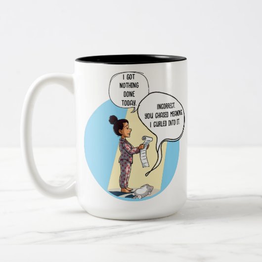 I Got Nothing Done Today Cat Humor ツートーンマグカップ (左)