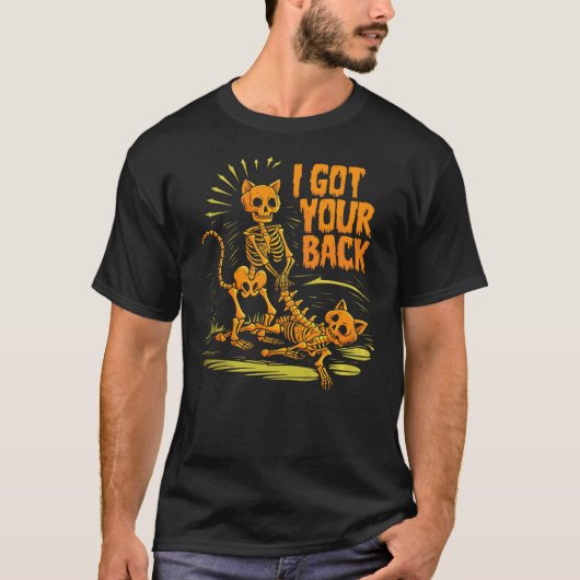 I Got Your Back funny Halloween cat Skeleton Skull Tシャツ (正面)