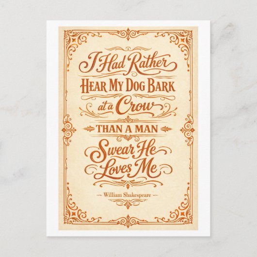"I Had Rather Hear My Dog Bark" Shakespeare ポストカード (正面)