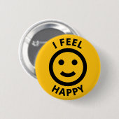I Happy 感じ Yellow絵文字顔感情 缶バッジ (正面&裏面)