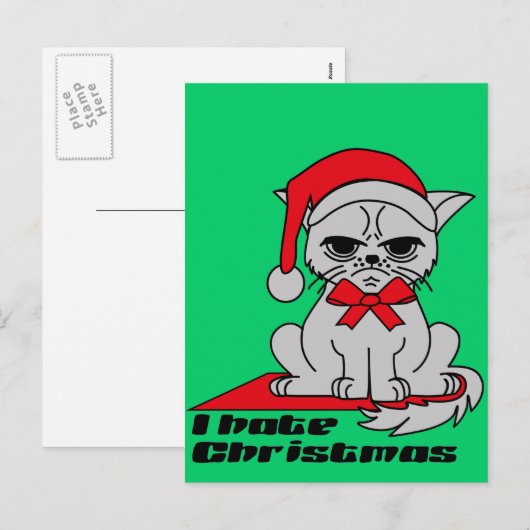 I hate Christmas - Cat Postkarte シーズンポストカード (正面/裏面)