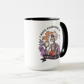 I hate everyone but coffe helps skeleton Halloween マグカップ (正面右)