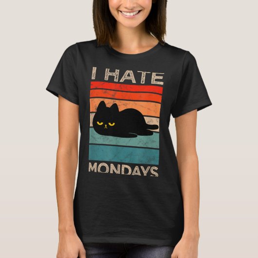 I Hate Mondays Retro Cat – Funny Lazy Cat  Tシャツ (正面)