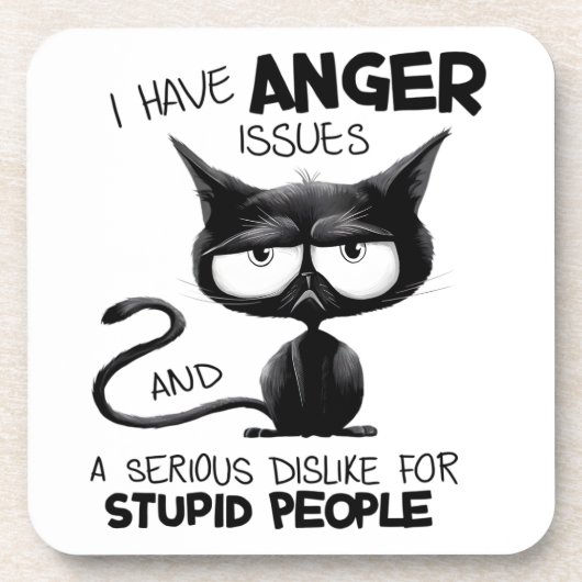 I Have Anger Issues Funny Cat Lover Gift  コースター (正面)