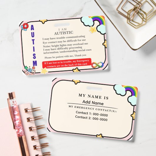 I Have Autism ID Personalized Autistic Name Badge バッジ (オフィス)