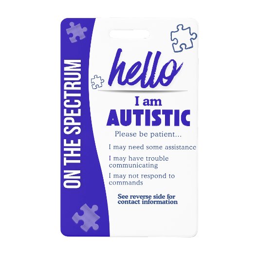 I Have Autism ID Personalized Autistic Name Badge バッジ