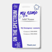 I Have Autism ID Personalized Autistic Name Badge バッジ (裏面)