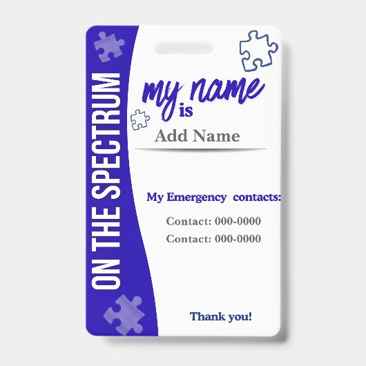 I Have Autism ID Personalized Autistic Name Badge バッジ (裏面)