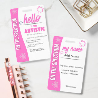 I Have Autism ID Personalized Autistic Name Badge バッジ