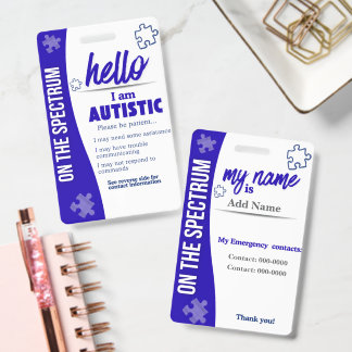 I Have Autism ID Personalized Autistic Name Badge バッジ