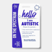 I Have Autism ID Personalized Autistic Name Badge バッジ (表面)