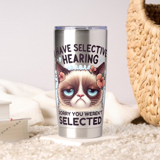 I Have Selective Hearing Funny Cat Lover Gift 保温保冷タンブラー (リビング (回転後))