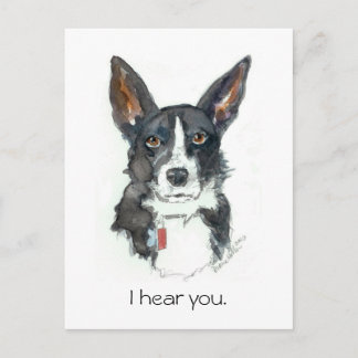 “I HEAR YOU!" Big Ears Dog painting postcard ポストカード