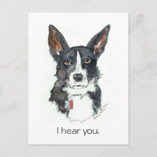 “I HEAR YOU!" Big Ears Dog painting postcard ポストカード (正面)