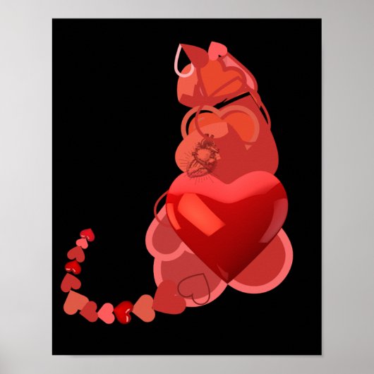 I heart cats black and red fleece blanket ポスター (正面)