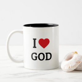 I Heart God - キリスト教信仰に基づくギフト ツートーンマグカップ