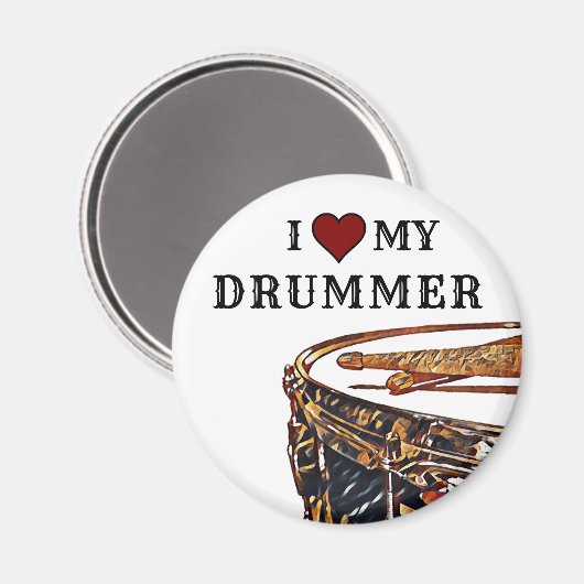 I *HEART* MY DRUMMER Snare Drum Drumstick Drumming マグネット (正面/裏面)