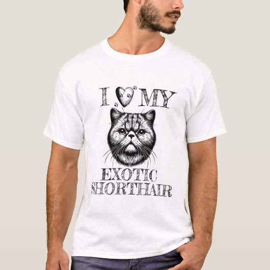 I Heart My Exotic Shorthair, Cat Pawprints Black Tシャツ (正面)