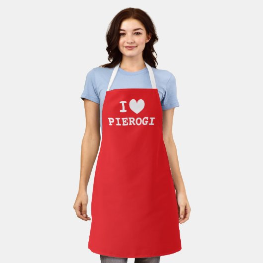 I heart pierogi | Polish food kitchen apron エプロン (着用した状態)