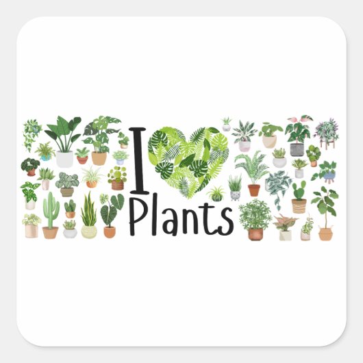 I Heart Plants Sticker スクエアシール (正面)