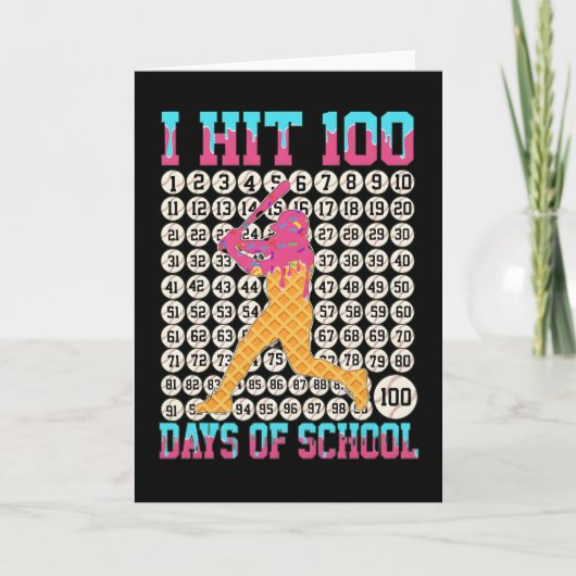 I Hit 100 Days of School Funny Baseball Ice Cream カード (正面)