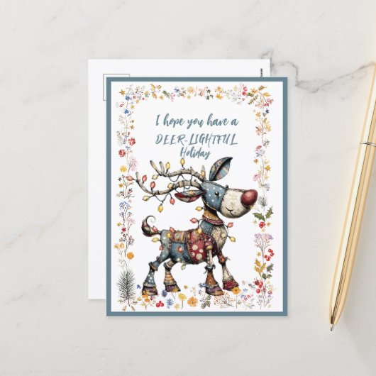 I Hope You Have A DEER-LIGHTFUL Holiday シーズンポストカード (正面/裏面インサイチュ)