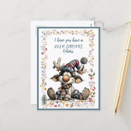 I Hope You Have A DEER-LIGHTFUL Holiday シーズンポストカード (正面/裏面インサイチュ)