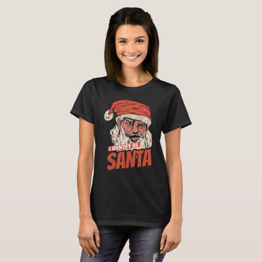 I Identify As Santa Cool Santa Claus Xmas Merry Ch Tシャツ (正面フル)