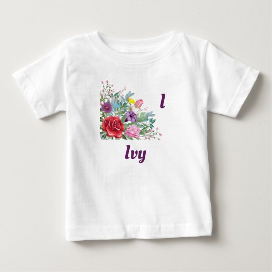I Ivy Personalizationレター名,バラ花 ベビーTシャツ (正面)