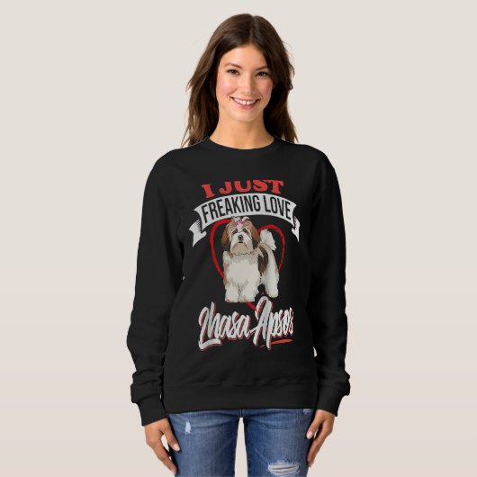 I Just Freaking Love Lhasa Apsos Dog Raglan Baseba スウェットシャツ (正面フル)