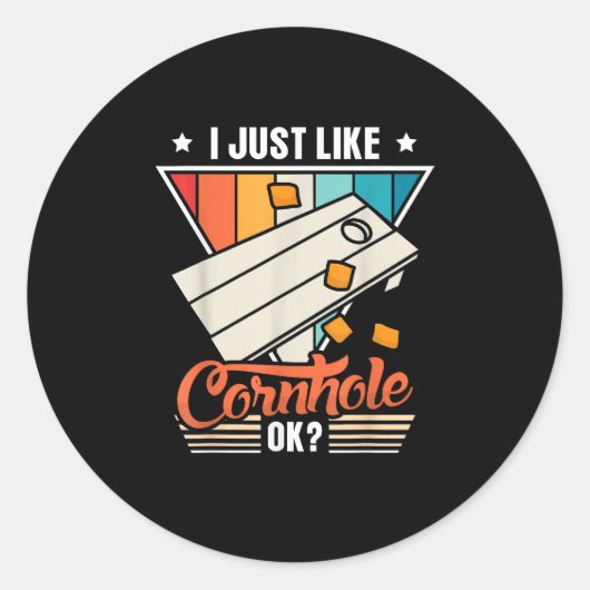 I Just Like Cornhole ok Cornhole ラウンドシール (正面)