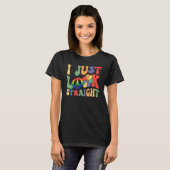 I Just Look Straight LGBTQ Rainbow Groovy Gay Prid Tシャツ (正面フル)
