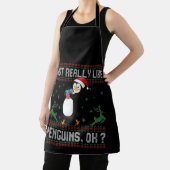 I just Really Like Penguins Ok Funny Christmas エプロン (インサイチュ)