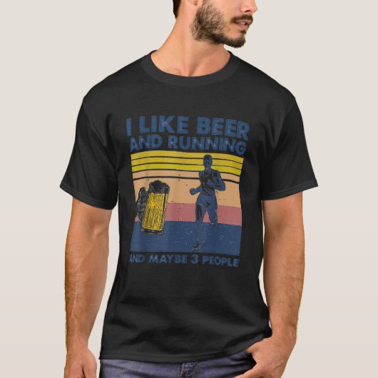 I Like Beer And Running And Maybe 3 People Retro V Tシャツ (正面)