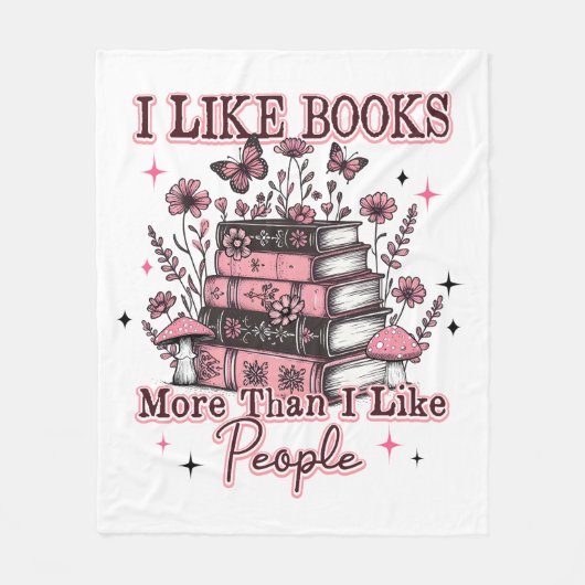 I Like Books More Than....  フリースブランケット (正面)