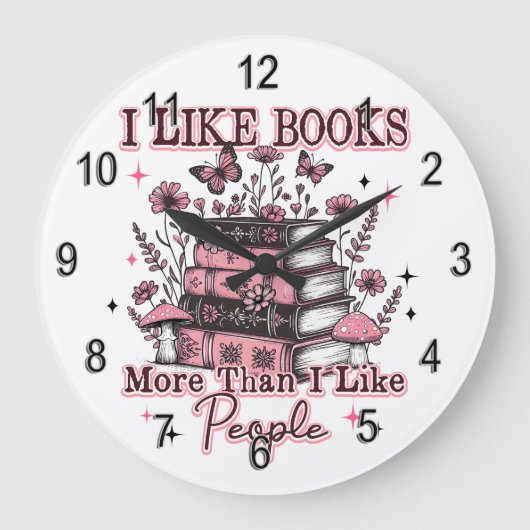 I Like Books More Than....  ラージ壁時計 (正面)