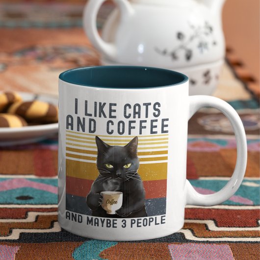 I Like Cats and Coffee And maybe 3 People Cat Love ツートーンマグカップ