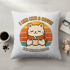 "I Like Cats & Coffee" Humorous Throw Pillow クッション
